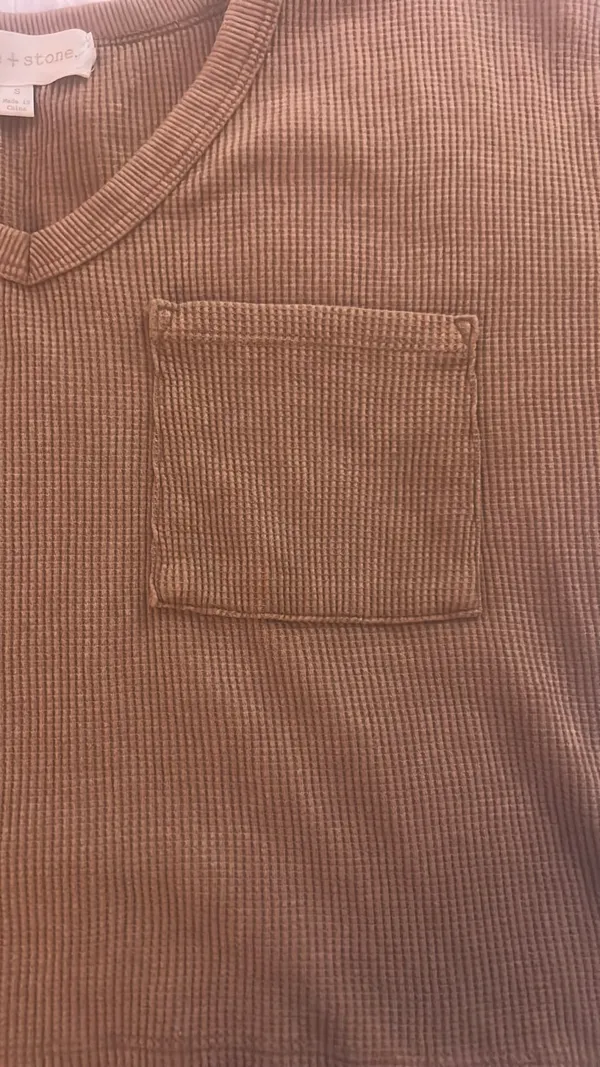 Sage + Stone brown triangle neck top with pocket - Image 2