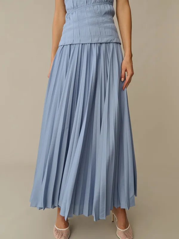 O.p.t. Few Moda Blue Size 2 ADA Pleated Strapless Midi Dress - Image 6