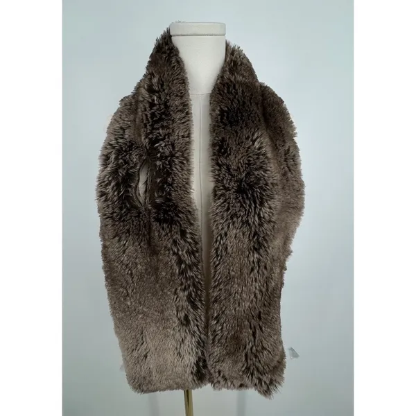 Restoration Hardware scarf faux fur pull through stole neck wrap chocolate brown - Image 5