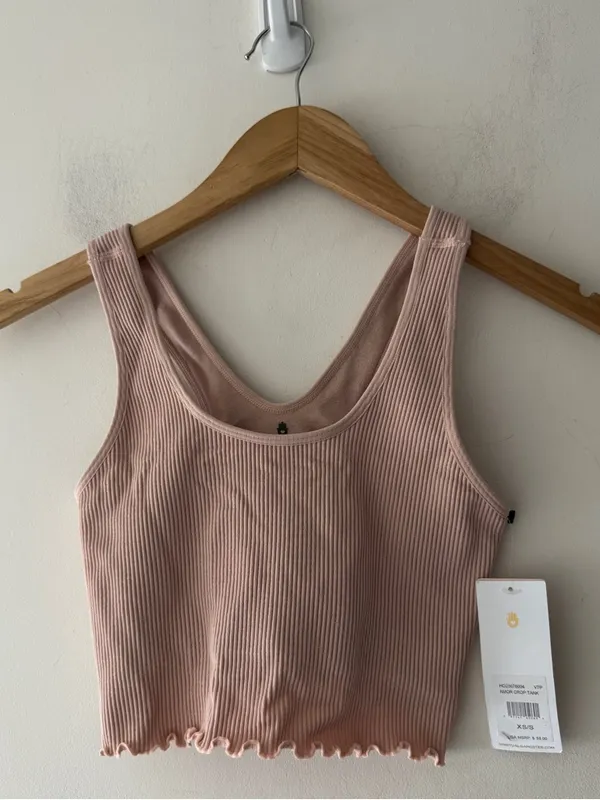 Spiritual Gangster Light Pink Ribbed‎ Amor Crop Tank Lined Shelf Bra - Image 2