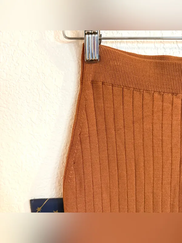 Free People Womens Pencil MIDI Skirt Burnt Orange Ribbed Stretch Size Small - Image 5