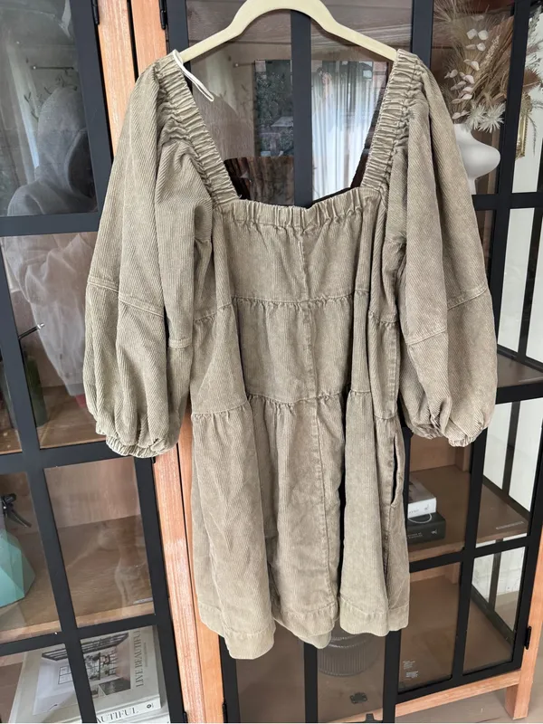 Mustard Seed NWT Corduroy Mini dress tiered babydoll long sleeve balloon pockets square neck - Image 5
