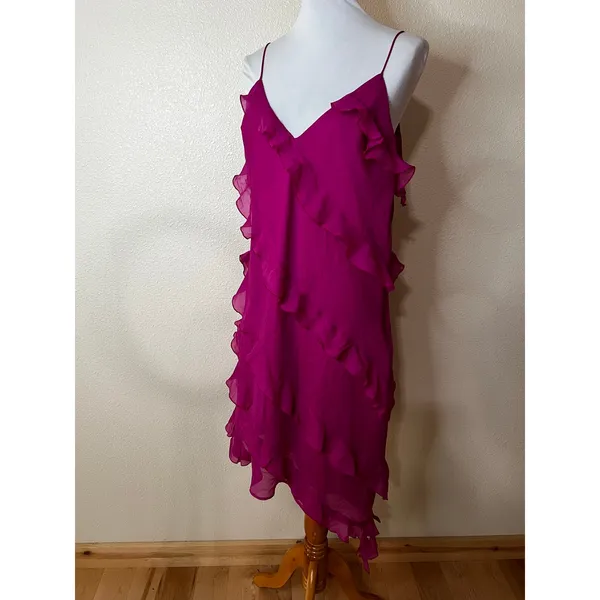 Abercrombie & Fitch Magenta Pink Ruffle Asymmetric Mini dress XLT Tall - Image 2