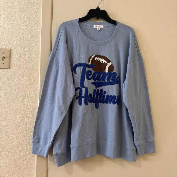 Anneliese Team Halftime Football Sequin Chenille Graphic Crewneck Sweatshirt 3X - Image 2