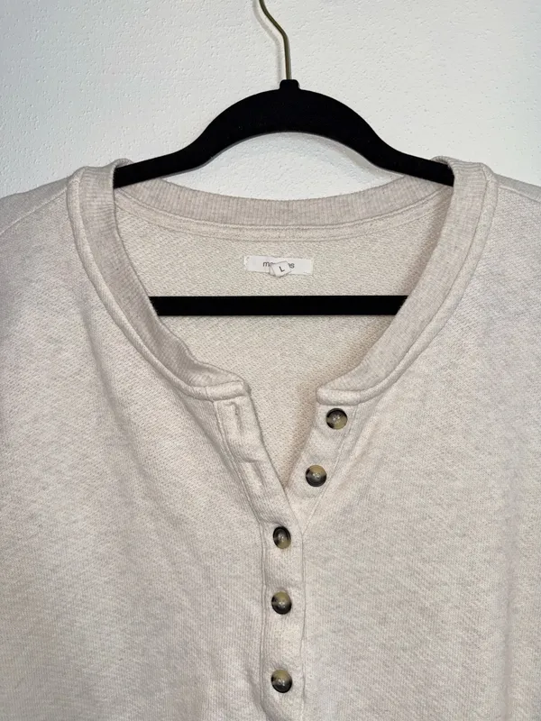 Maurices Henley Pullover Sweatshirt Oatmeal Cream Drop Shoulder - Image 2