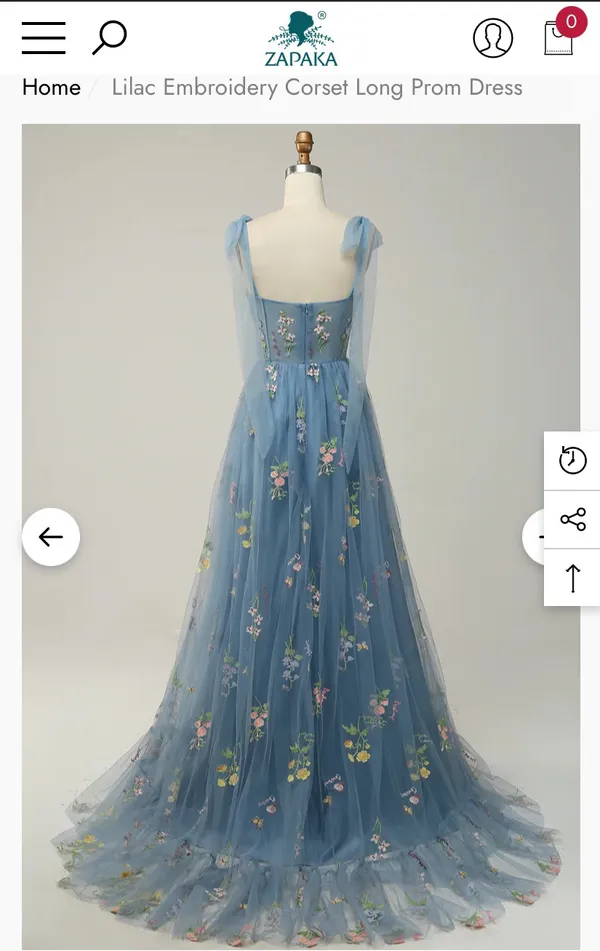 Prom Dress Blue With Embroidered Flowers - Image 3