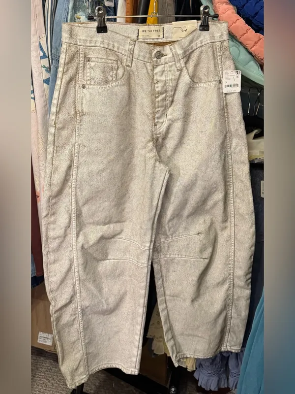 NWT Free People We The Free Good Luck Coated Barrel Jeans - white lightning - 28 - Image 10