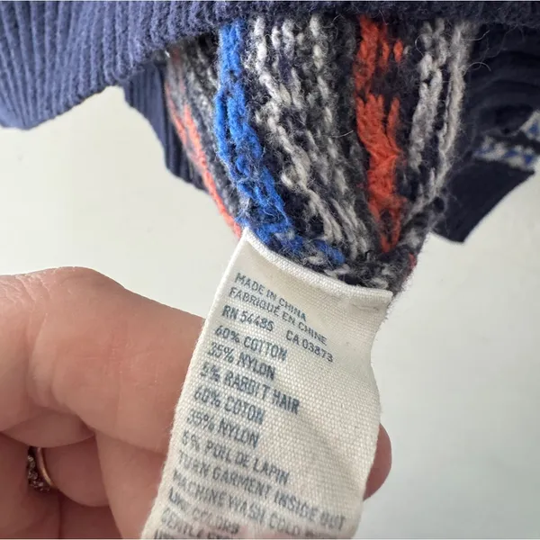 American Eagle Men’s Fair‎ Isle Blue Pattern Sweater Rabbit Hair Cotton Blend - Image 4