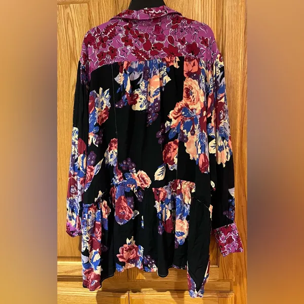 Free People Bunch A Brunch Tunic‎ Top Dress Black Motif Pink Purple Floral Small - Image 11