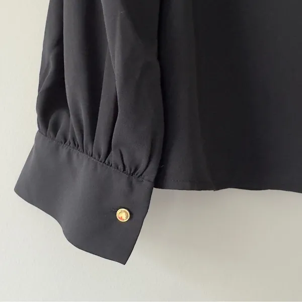 Calvin Klein Black Puff Sleeve Blouse Cuff Sleeves smocked ruffle button keyhole - Image 6