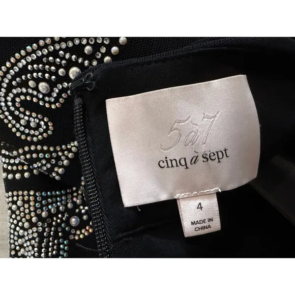 Cinq a Sept Studded Dress Womens 4 Black Mesh Mock Neck Ruched Long Sleeve - Image 10