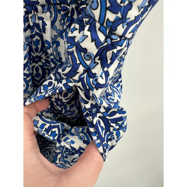 Milly Dress Women 8 Blue White Paisley Print‎ V-Neck Sleeveless Back Zip Mini - Image 6