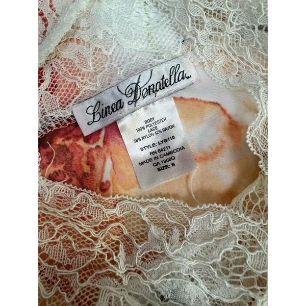 Linea Donatella Floral Satin Lace Trim Chemise Nightgown Orange Pink Small‎ - Image 4