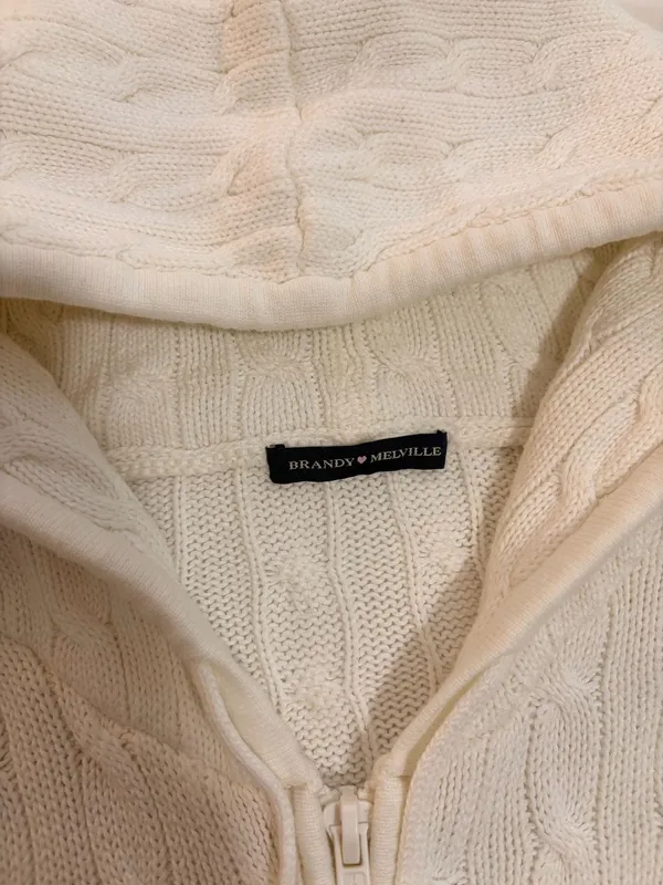 Brandy Melville Zip-Up Hoodie Knit Cable - Image 2