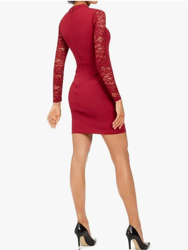 NEW Guess Size 6 Red Floral Lace Sleeve Sheath Bodycon Dress NWT - Image 5