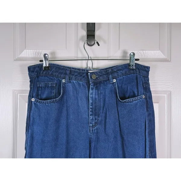 French Connection Wide Leg Side Slit Jeans Size 8 Blue Festival Rave Y2K 90s - Image 6