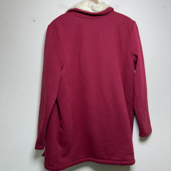 LL Bean Women‎ Cotton Cardigan XL Red Sherpa Lined Open Front Jacket - Image 8