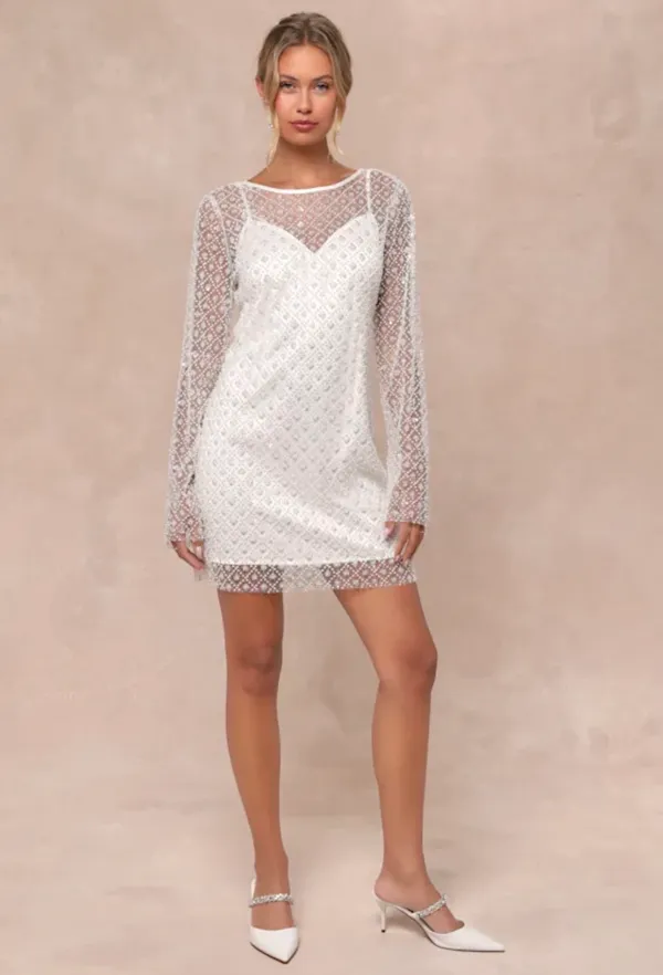 Lulus White Sequin Pearl Midi Dress - Image 4