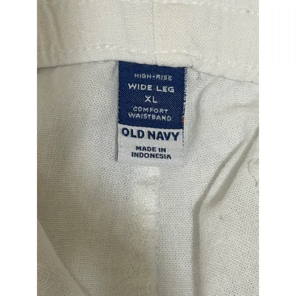 Old Navy White Linen Blend High Rise‎ Wide Leg Pants XL Comfort Waistband - Image 3