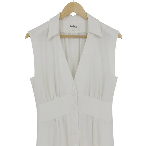 ba&sh Lady Dress Women XS Off-White‎ Sleeveless Button Front Midi Parisian Chic - Image 5