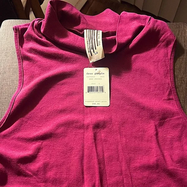 Free People Mock Neck Sleeveless Top w/ Raw Hem Plum Purple NWT - Image 3
