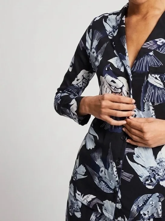 New Soma Piped Long Sleeve Notch Pajama Top Size Medium Whimsical Wings Black - Image 10