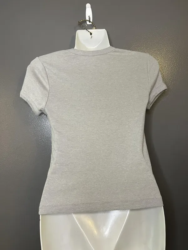 BDG Shirt Womens Medium Gray Solid Crew Neck Short Sleeve Fitted Basic Tee Top - Image 5