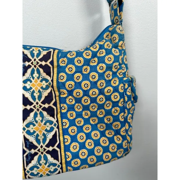 Vera Bradley Floral Shoulder‎ Bag Yellow Blue Zip Pockets Adjustable - Image 14