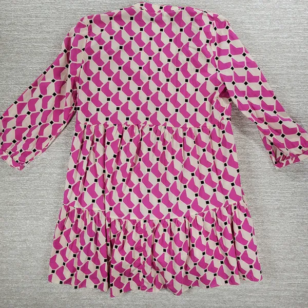 Zara Geometric Babydoll Dress Womens Medium Pink High Low Tunic Tiered Loose Fit - Image 3