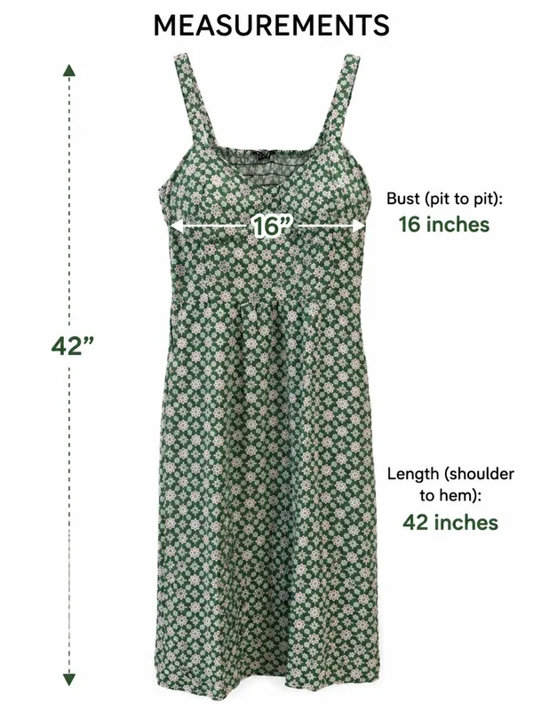 As You Wish Green Floral Midi Dress XL Cottagecore Rayon Sundress Tie 2 Ways - Image 5