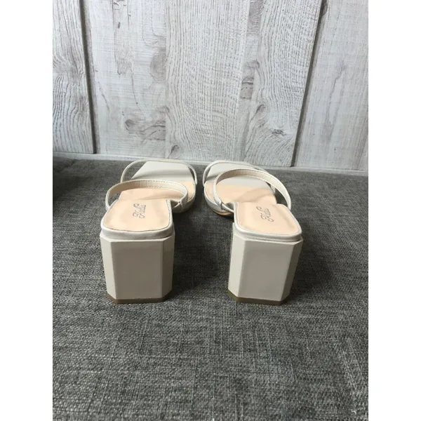 Katlui Womens Sandals 9.5 Beige Apricot Slip On Heels Open Toe Summer Strappy - Image 3