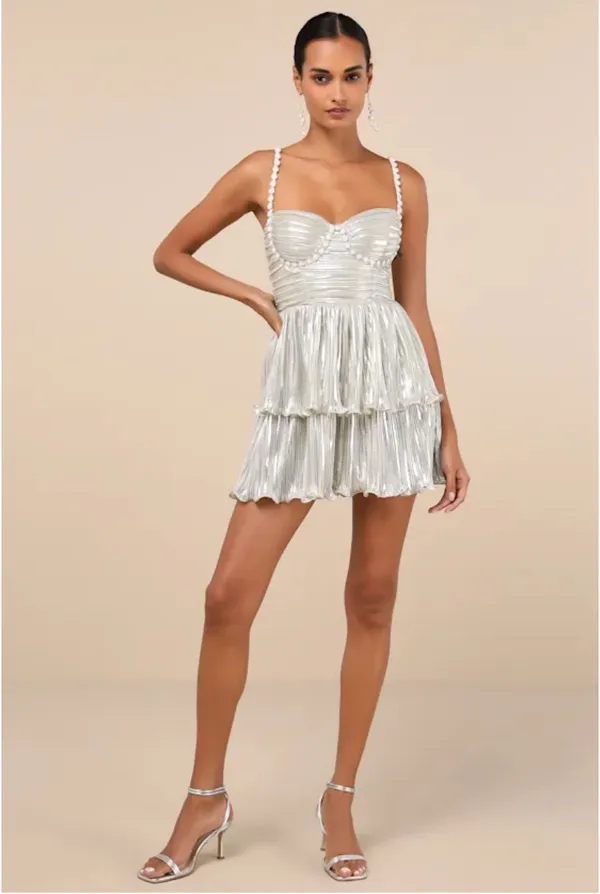 Silver Pearl tiered Lulus mini dress - Image 2