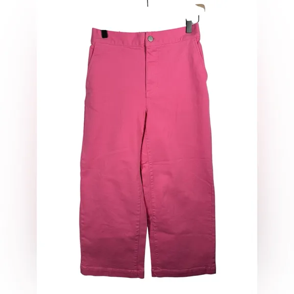 OAK + FORT Cropped Twill‎ Wide Leg Pants Pink S-M Cotton Stretch - Image 2