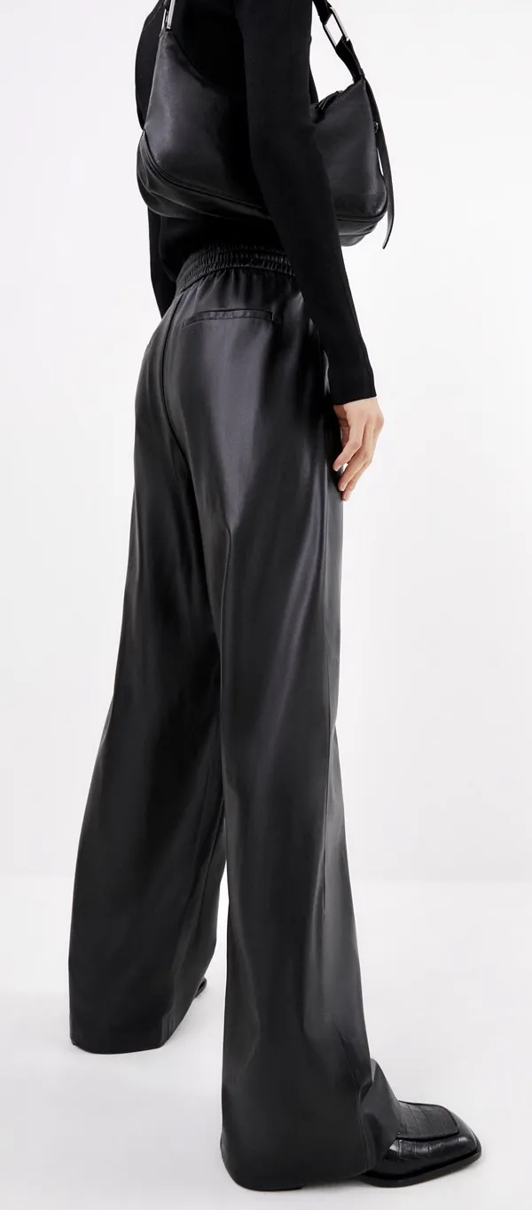 ZARA Black Faux Leather Wide Leg Pants Trousers - Image 6