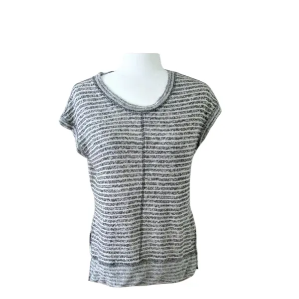 MADEWELL LINEN Striped Knit Split Side High Low Top XS minimalist neutral - Image 3