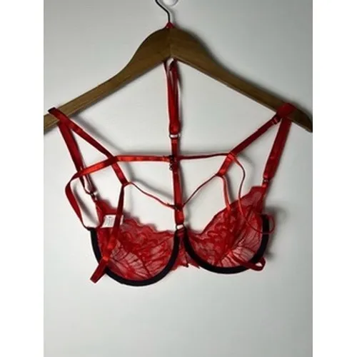 Red LG Floral Lace Cage Harness Bra Underwire Strappy‎ T-Back Lingerie Romantic - Image 2