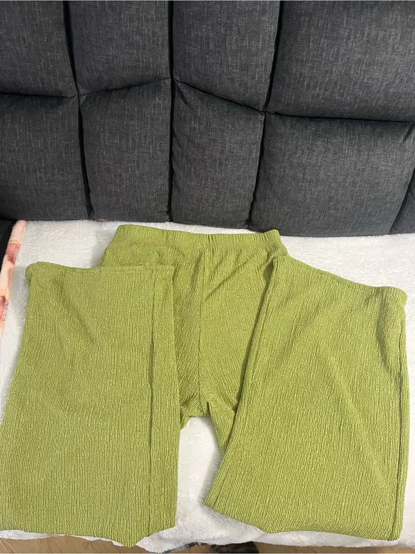 SHEIN Olive Green Wide-Leg Pants & Matching Short Sleeve Top size M - Image 3