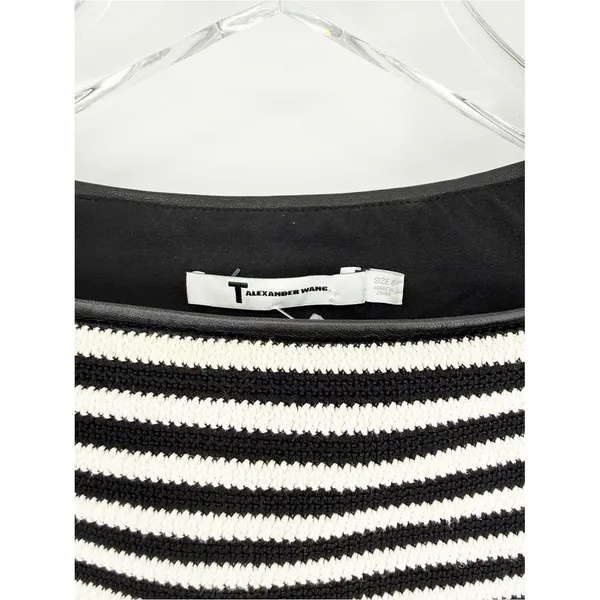 T‎ by Alexander Wang Striped Leather Trim Boatneck Top Women's 6 Minimalist - Image 6