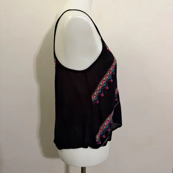 Charlotte Russe Cami Top Size Medium Black Embroidered Boho Sleeveless Summer - Image 4