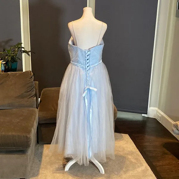 Women’s Tea Length Blue Prom Party Dress Corset Back Sweetheart Neckline Size 14 - Image 6