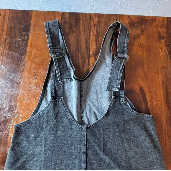 Exlura Womens Black Acid Wash‎ Denim Overalls JP052 Seam Detail XS New - Image 9