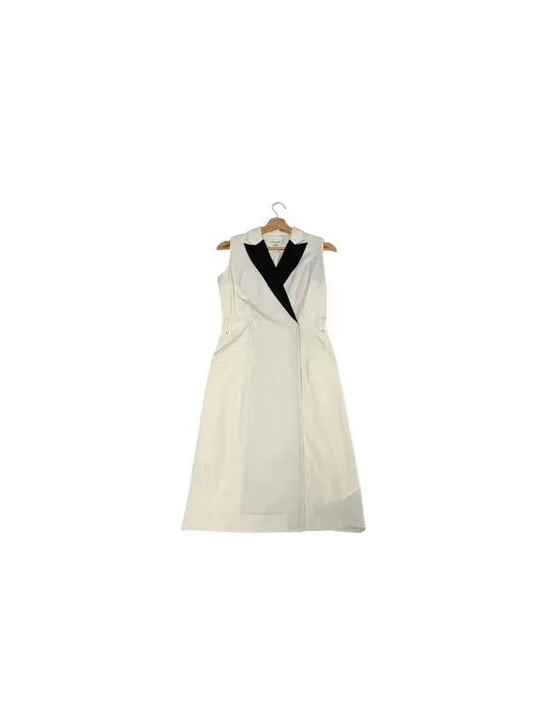 Calvin Klein Size 2 Tuxedo Wrap Dress Black White Belted Sleeveless Workwear - Image 5