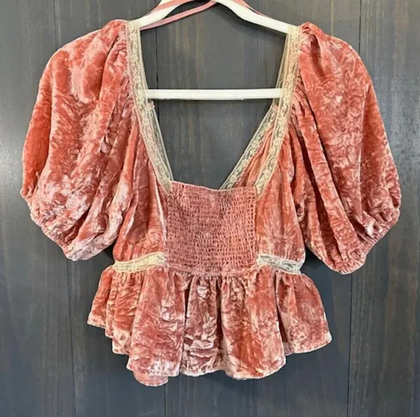 Free People Yours Truly Pink Crushed Velvet Top, Size S - Image 3