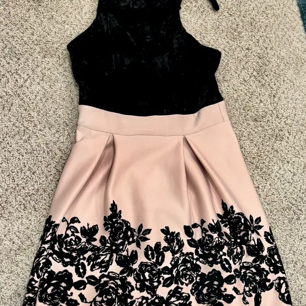 Velvety Y2K Trixxi Black Floral Fit & Flare Cocktail Dress S New Years Eve Party - Image 7