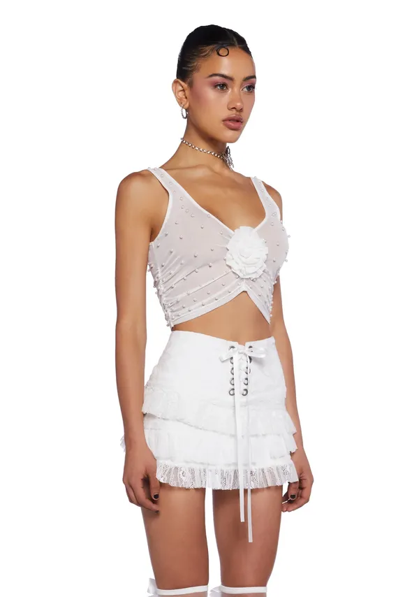 🎀 𝒿𝓊𝓈𝓉 𝒶𝓃 𝒶𝓃𝑔𝑒𝓁 🎀 Sugar Thrillz Pearl Mesh Top ✨ White - Image 2