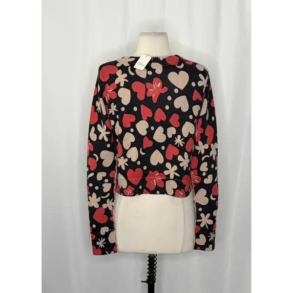 NWT!! FREE PEOPLE Nocturnal Patterned Cardi Black Retro Combo Hearts Floral XS - Image 8