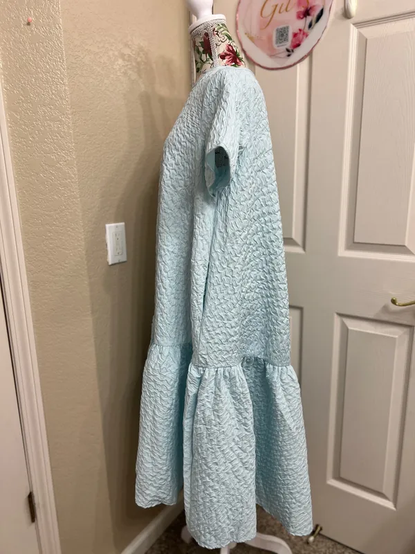 Ka Light Blue Short Sleeve Ruffled Hem Dress with pockets - Image 5
