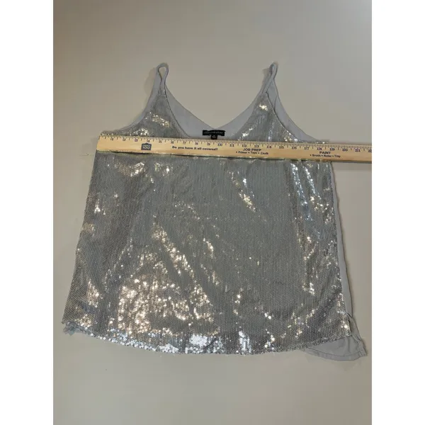 Shinestar Top Silver Sequin Spaghetti Strap V Neck Loose Fit Size M - Image 5