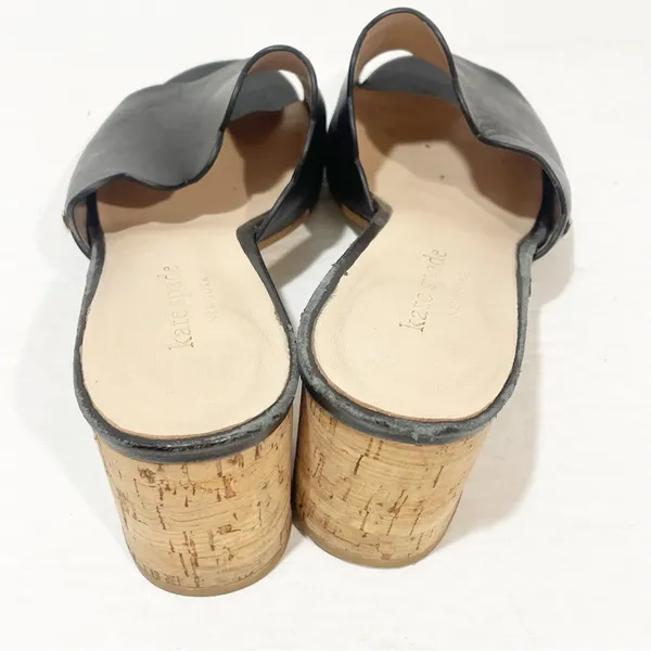 Kate Spade‎ Size 8 Warren Black Scalloped Open Toed Block Heel Slip On Mules - Image 4
