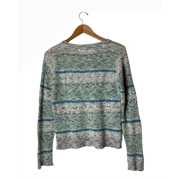 Sparrow Anthropologie Sweater Women Medium Blue Merino Wool Marled Stripe Knit - Image 3